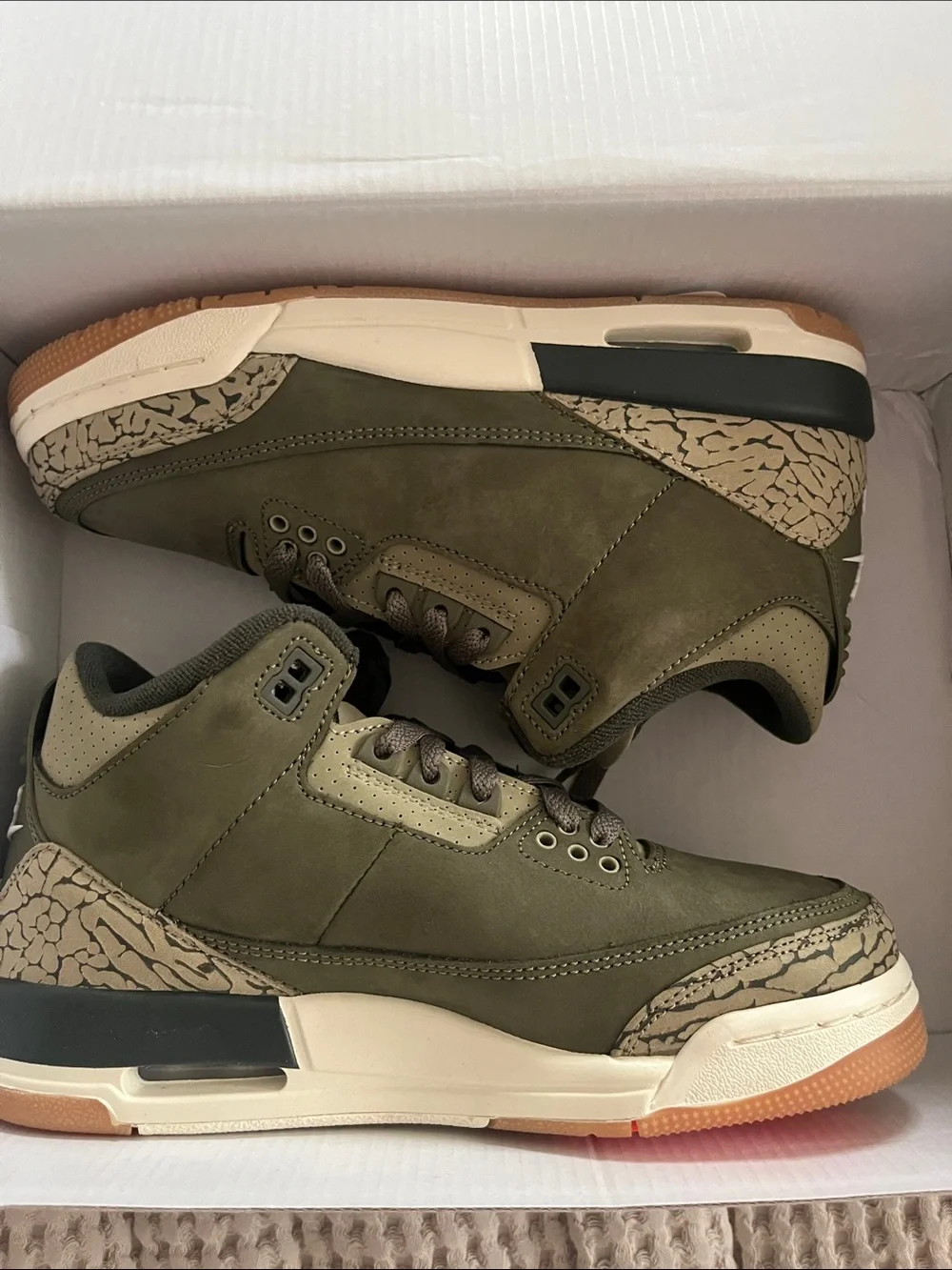 Jordan Olive Green and Gum Retro Basketball Sneakers