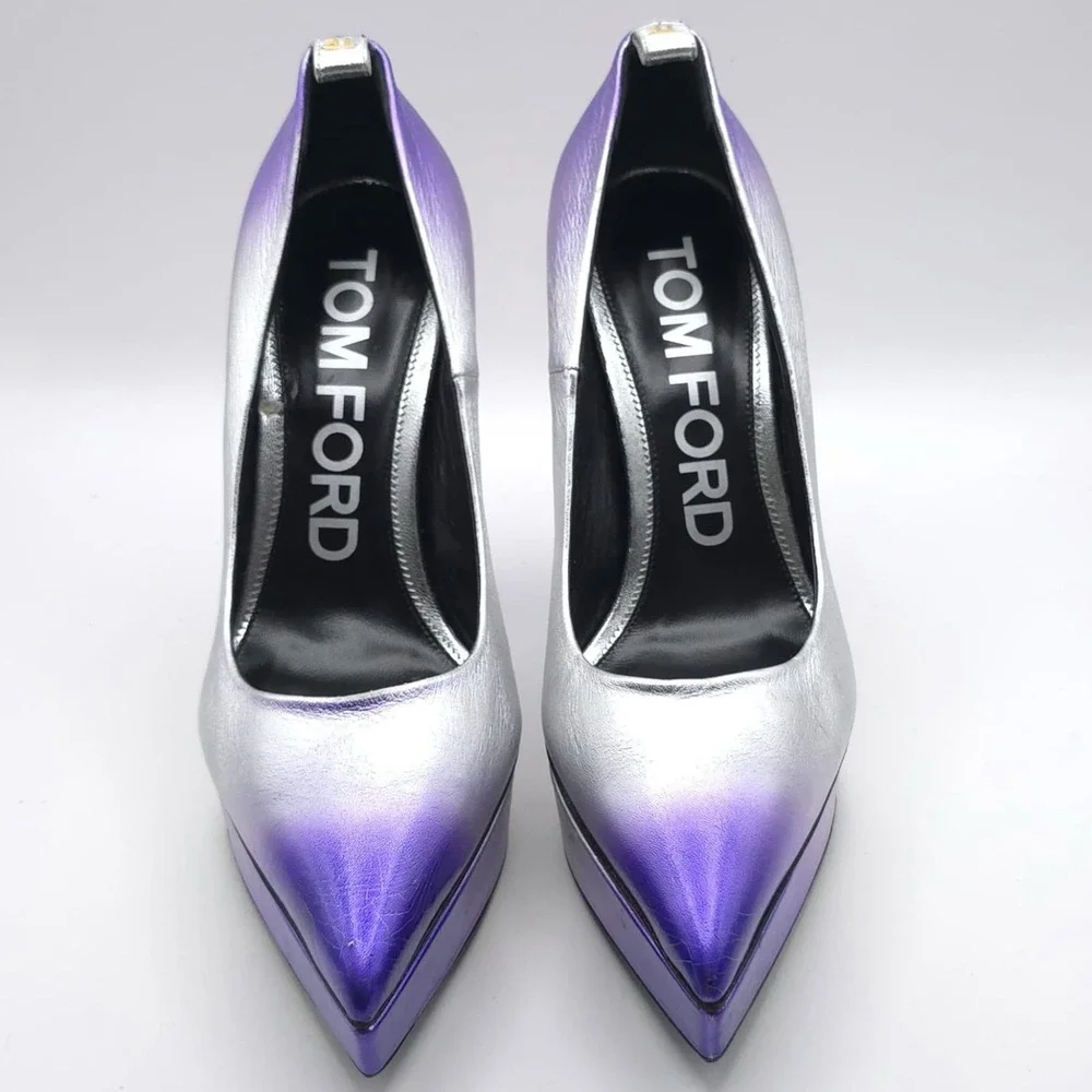 TOM FORD Size EU 39 Ombré‎ Cone Heel Platform Pumps Cone Silver Mauve Women's