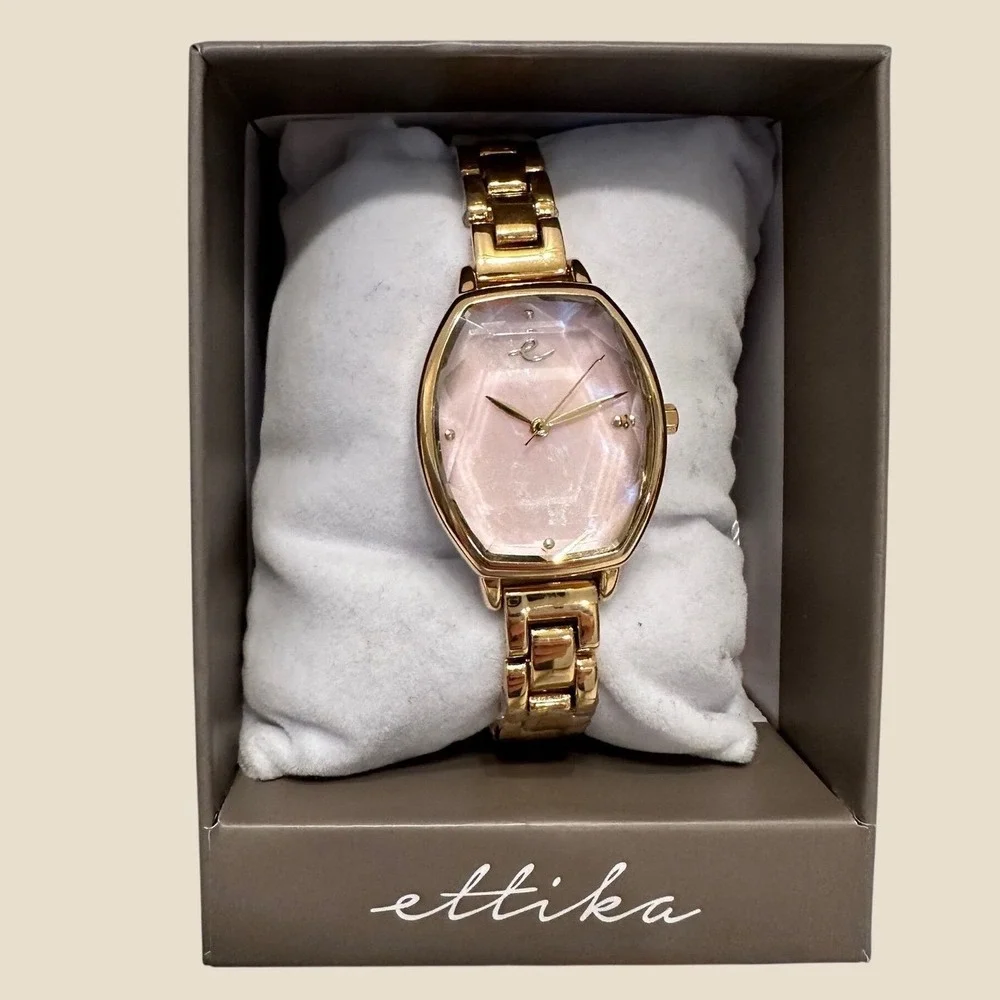 Ettika Classic Triple‎ Link Bracelet Watch Gold Pink MOP Tonneau Dial NEW