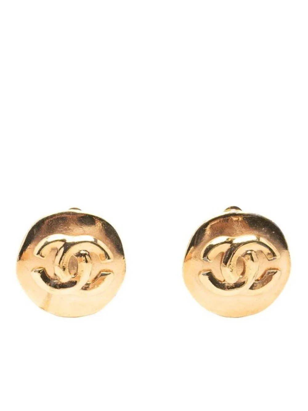Chanel 96P CC Logo Vintage Round Earrings Stamp Gold Plated