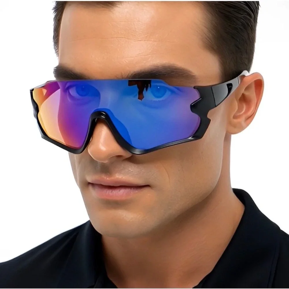 Sport Sunglasses Wraparound Blue Mirrored‎ Lens UV400 Mens Outdoor Eyewear 2026