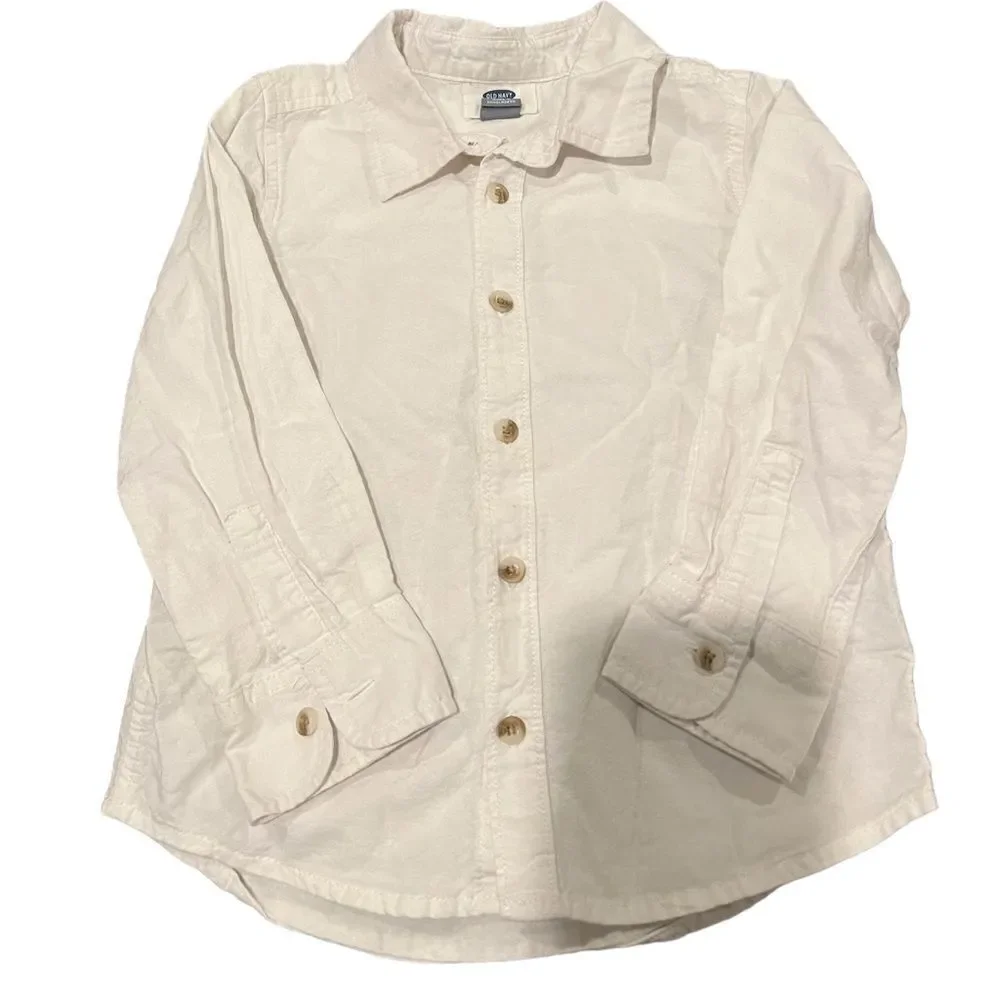 Old Navy white‎ long sleeved cotton button down shirt youth size 5T