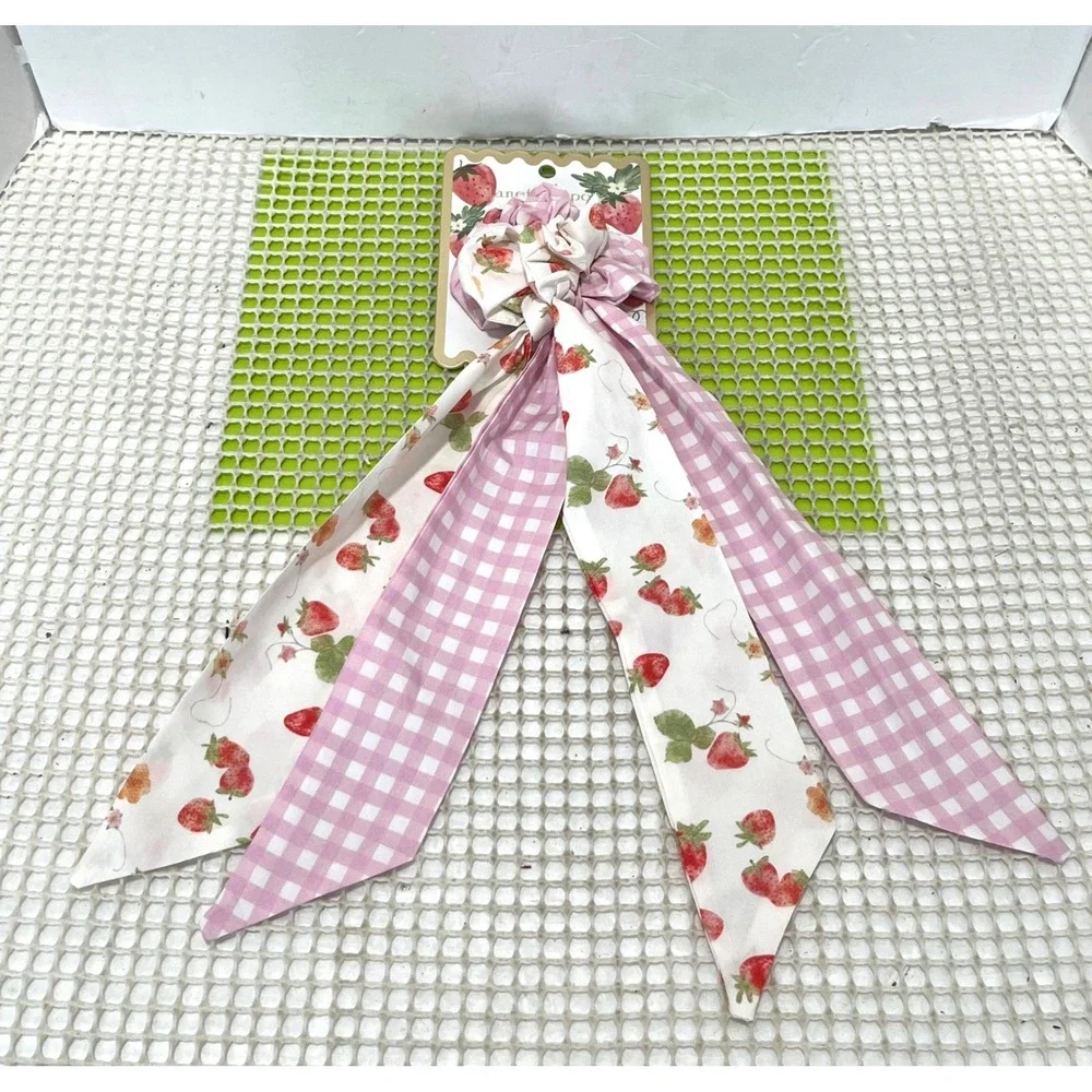Nanette‎ Lepore 2pc Scarf Scrunchie Set Pink Gingham Hair Accessories NEW