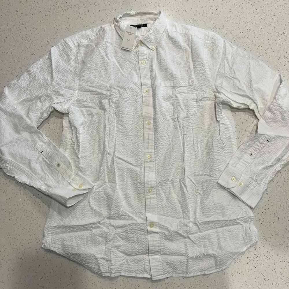 Banana Republic men's soft wash‎ tailored slim fit white texture shirt NWT XLT
