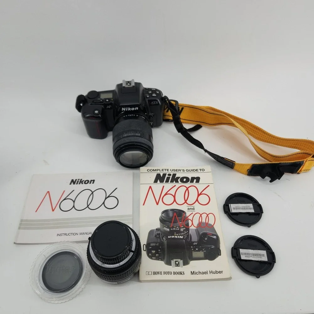 Nikon N6006 AF‎ 35mm SLR Camera Nikkor 35-70 Quantaray 70-210 Broken Latch Parts