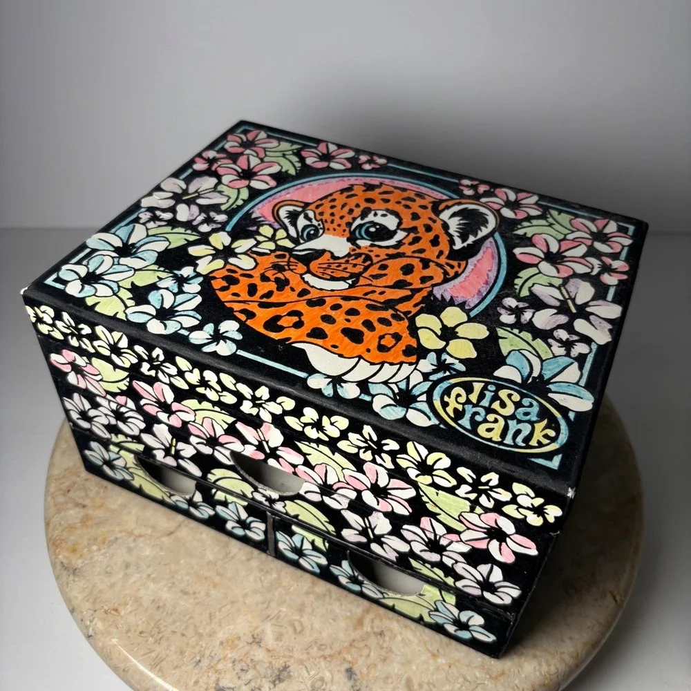 Lisa‎ Frank Hunter the Leopard Jewelry Box Small Black Tropical Floral Drawers