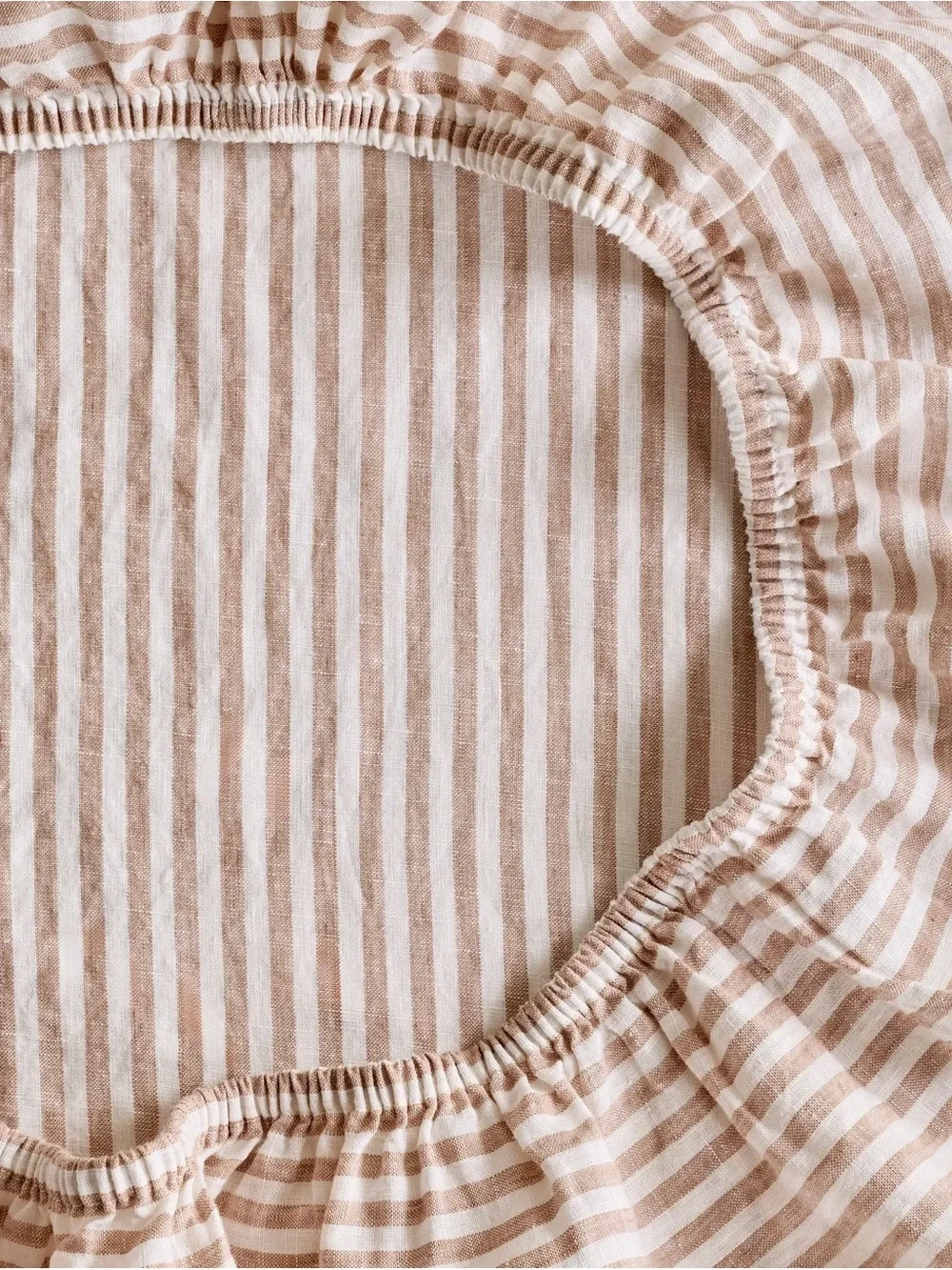 Quince European Linen Stripe Fitted Sheet Only Latte/White King