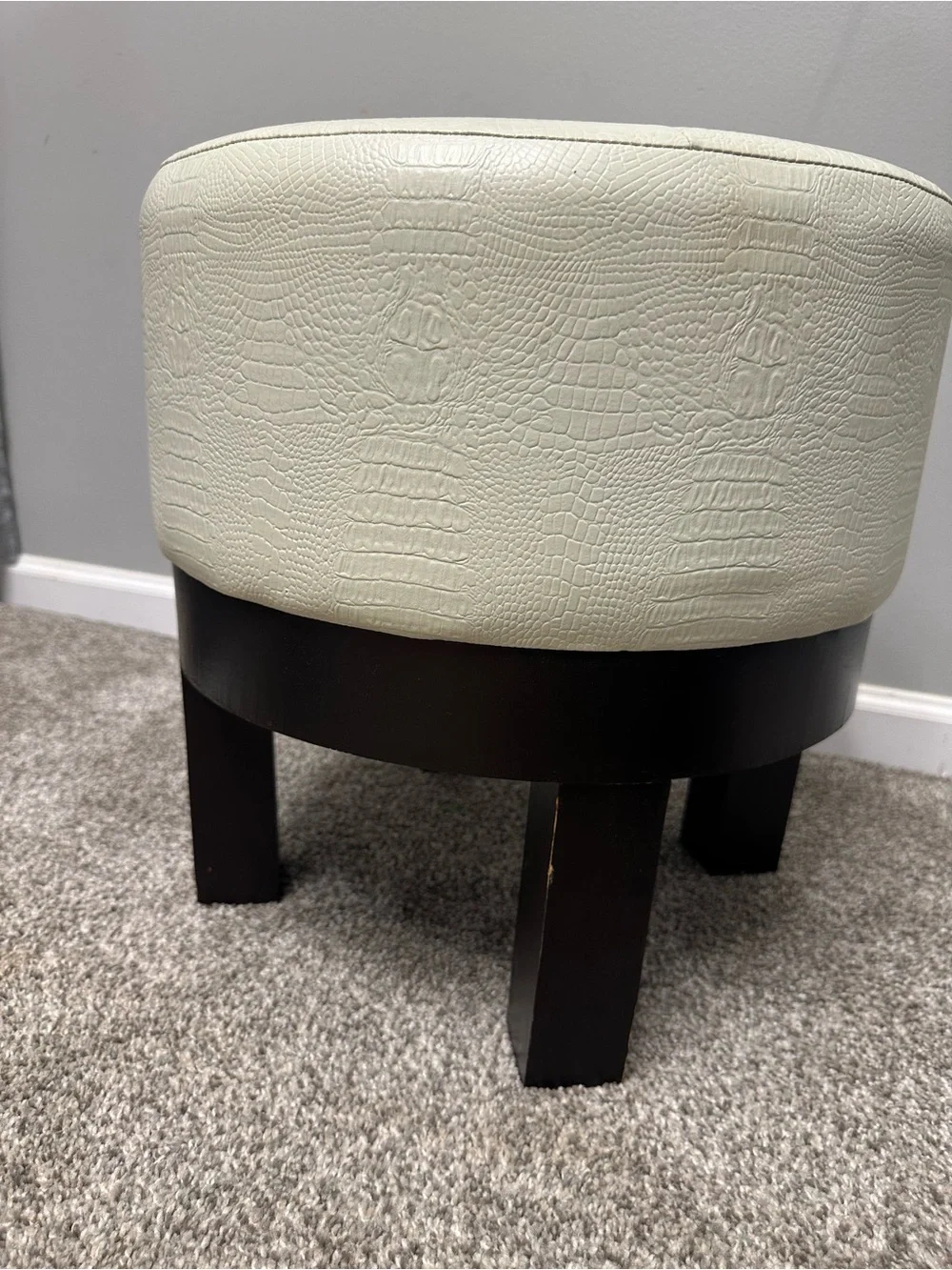 Ottoman, Cream Croc-Embossed Round Ottoman Stool - Home Accents