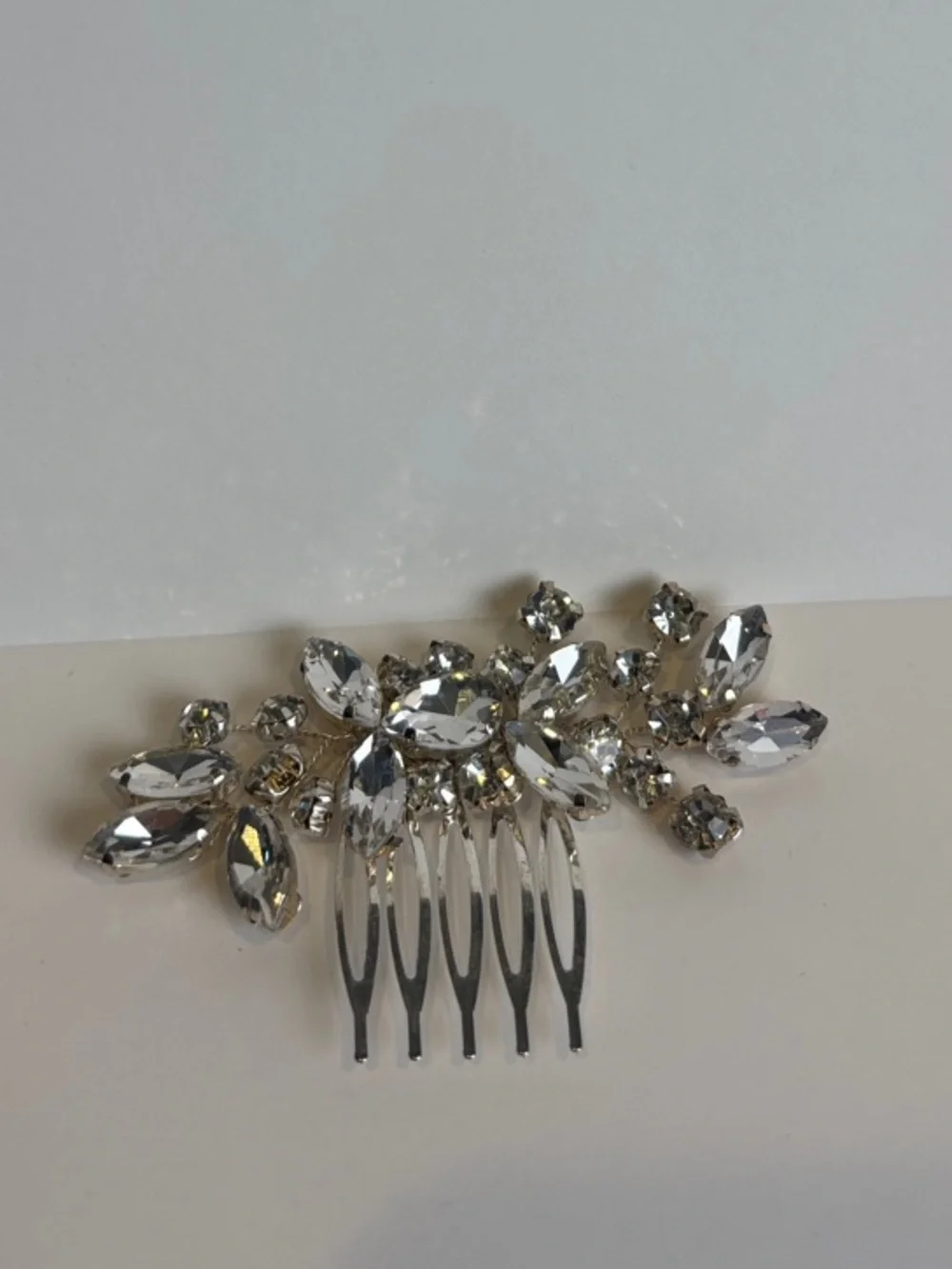 Vintage Silver Rhinestone Bridal Hair Comb - Crystal Leaf Wedding Headpiece