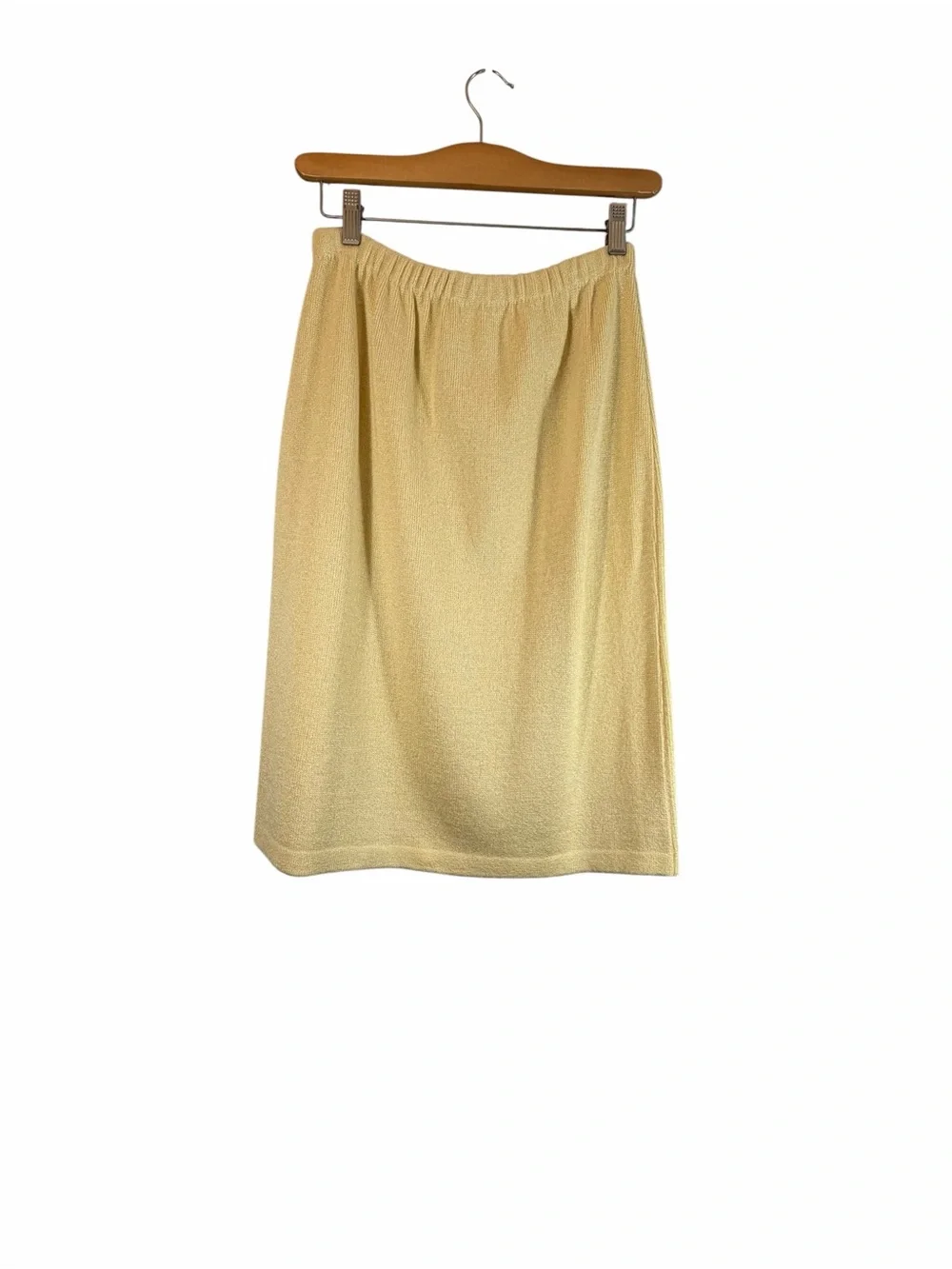 Vintage Butter Yellow Elastic-Waist Knit Skirt Size 6 P Fall Soft Girl Stretch