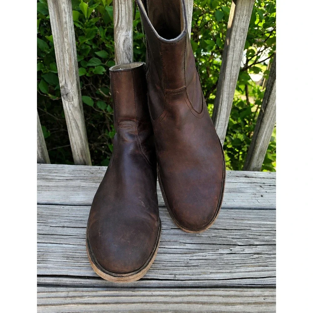 Frye Campus Inside‎ Zip Brown Leather Boots Mens 11.5 D 3487105 Distressed Ankle