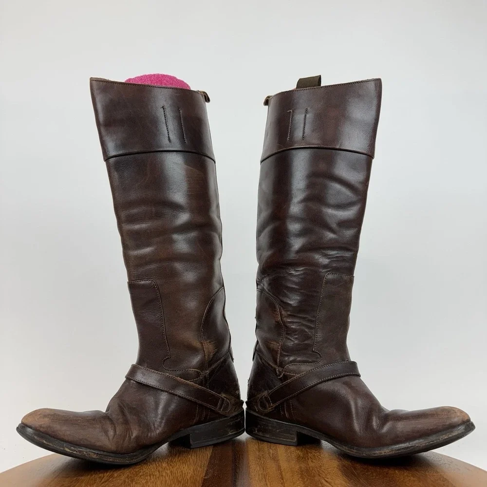 Womens Golden Goose Charlye Brown Leather Tall Knee High Riding Boots Size EU 38