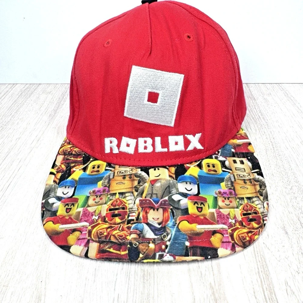 Roblox Snapback Hat Red Youth‎ OSFM Adjustable Flat Brim Character Print Cap