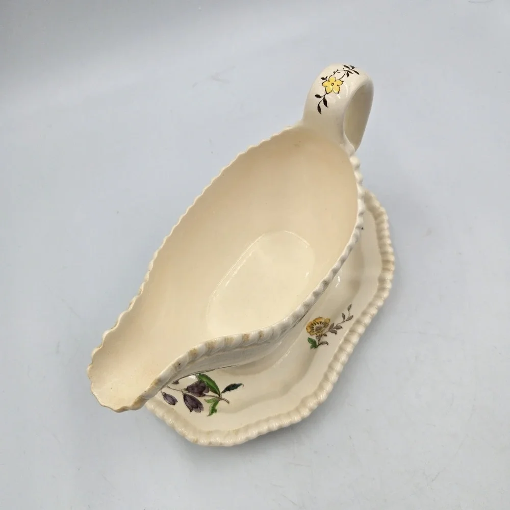 Vtg Copeland Spode Romney Floral Gadroon Shape Gravy Boat Attached‎ Underplate