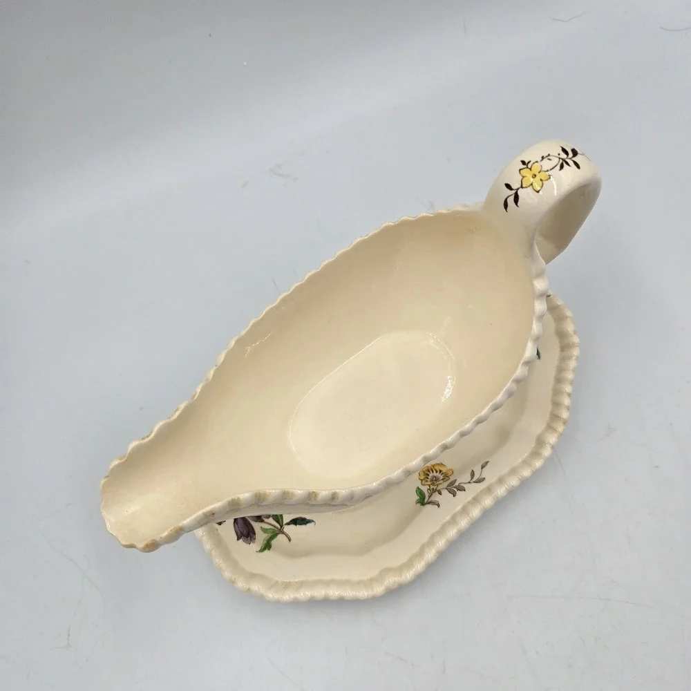 Vtg Copeland Spode Romney Floral Gadroon Shape Gravy Boat Attached‎ Underplate