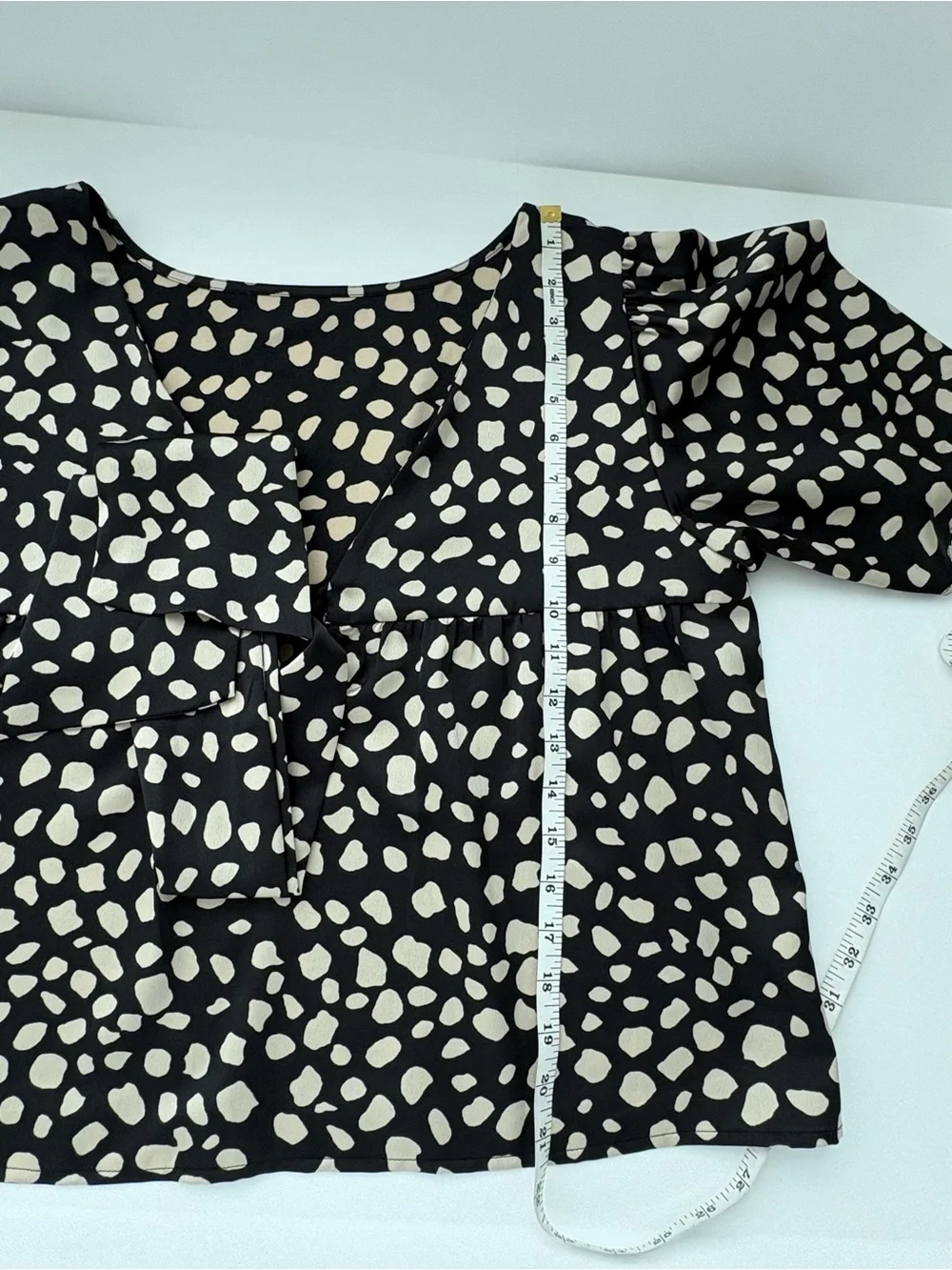 LOFT Open Back Bow Blouse Black Cream Print Size L