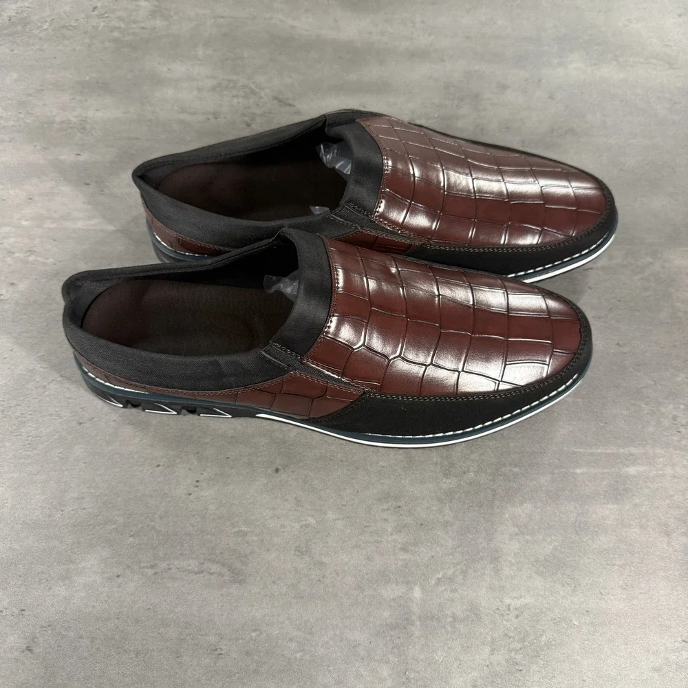 Brown Croc Black Slip-on Shoes Mens 12.5 Faux Crocodile Embossed Gator Skin