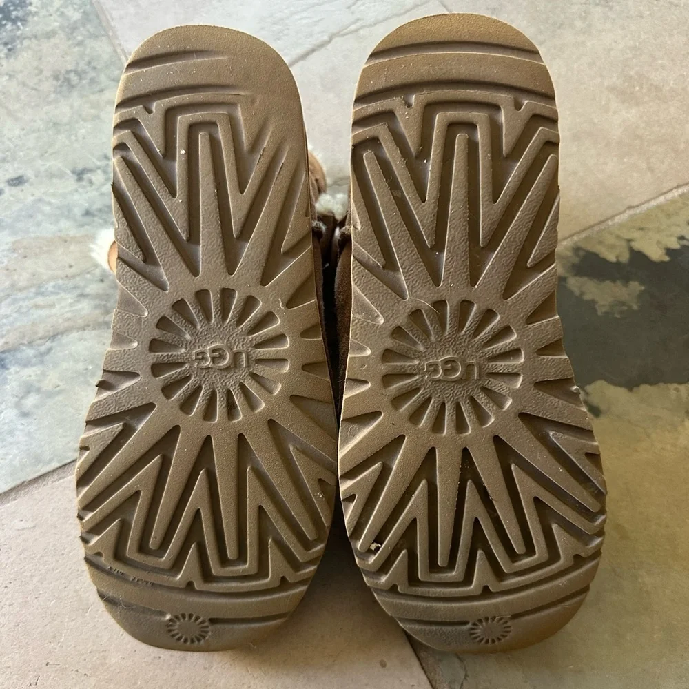 UGG Mini Bailey Button II Chestnut Sheepskin Boots Women’s 6