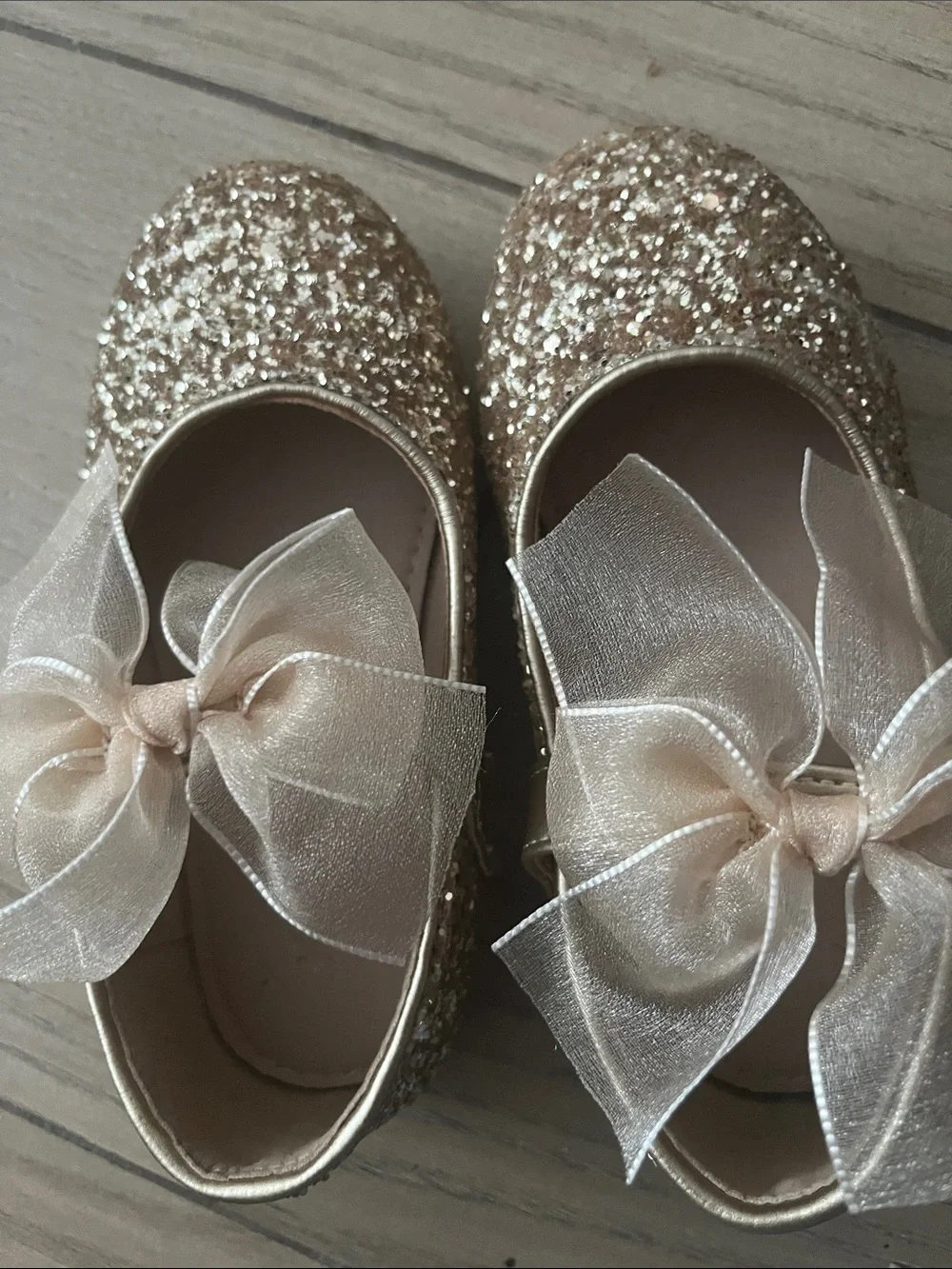 Girls Glitter Bow Ballet Flats - Champagne