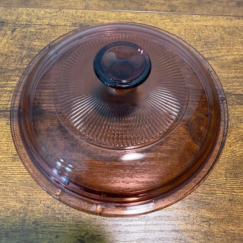 Vtg Pyrex Visions Cranberry V-1-C Glass Lid Rose Sunburst Replacement 6.5