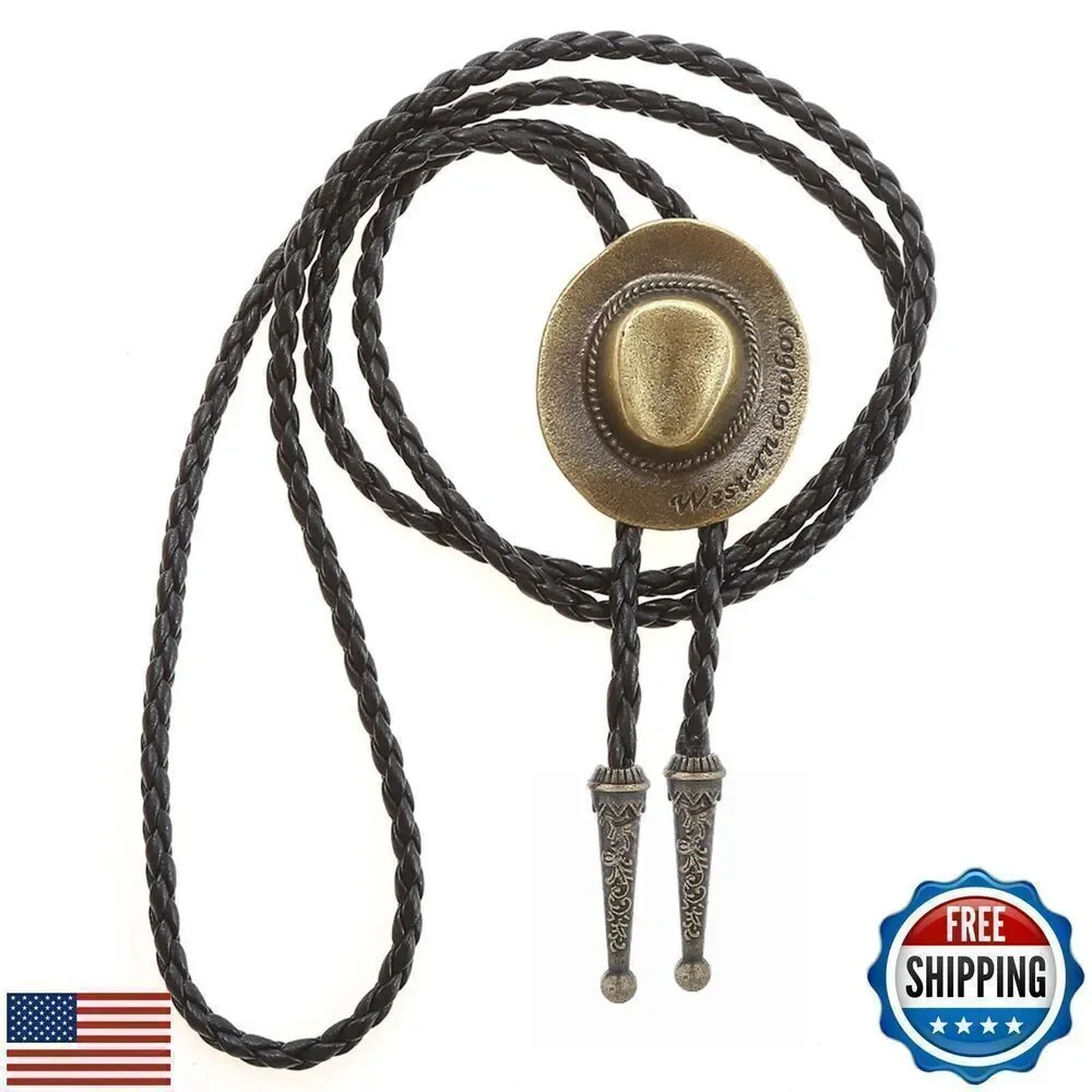 Western Vintage Bolo Tie Leather Necktie Cowboy Hat New