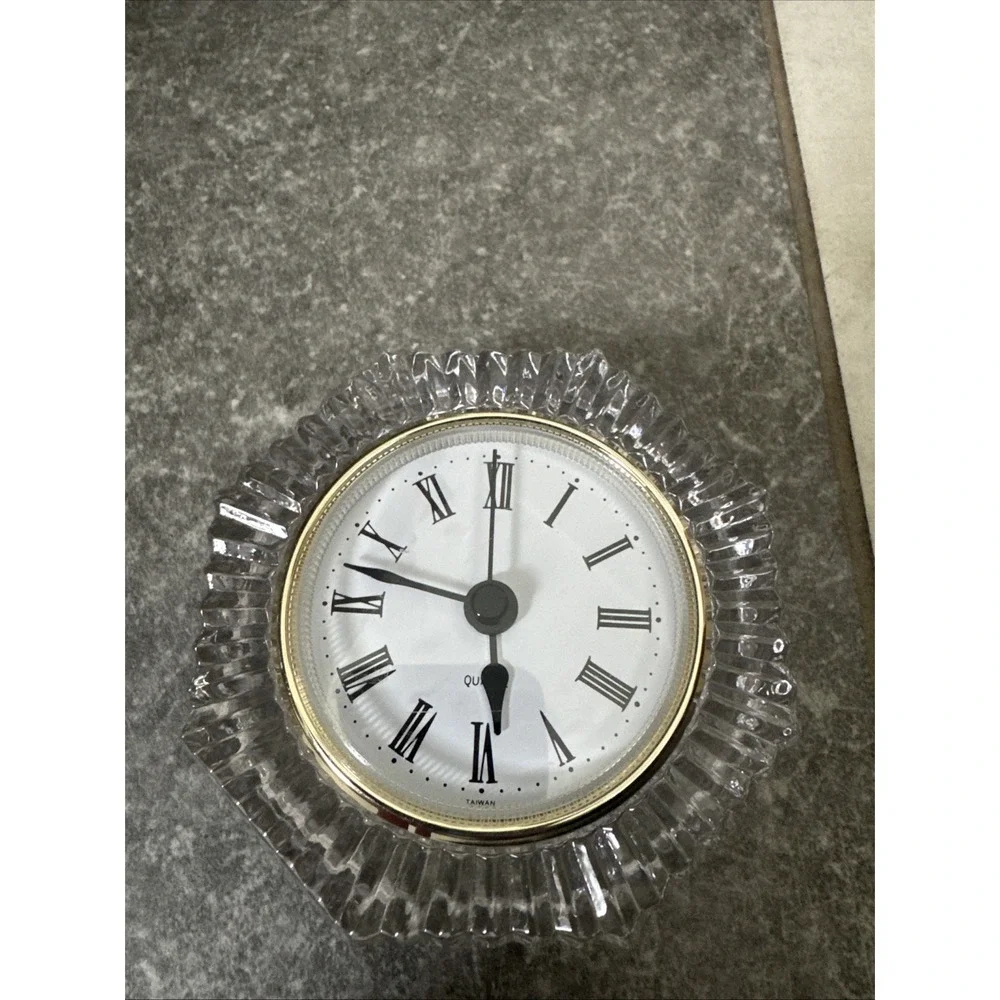 Vintage Glass Octagon Quartz Desk Clock Clear Roman Numeral Retro Decor