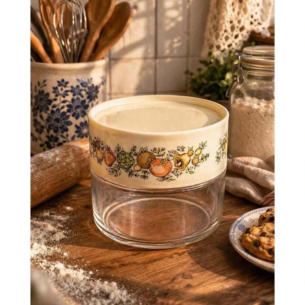 Vintage Pyrex Spice of Life Glass Canister, 1970s Retro Kitchen Storage