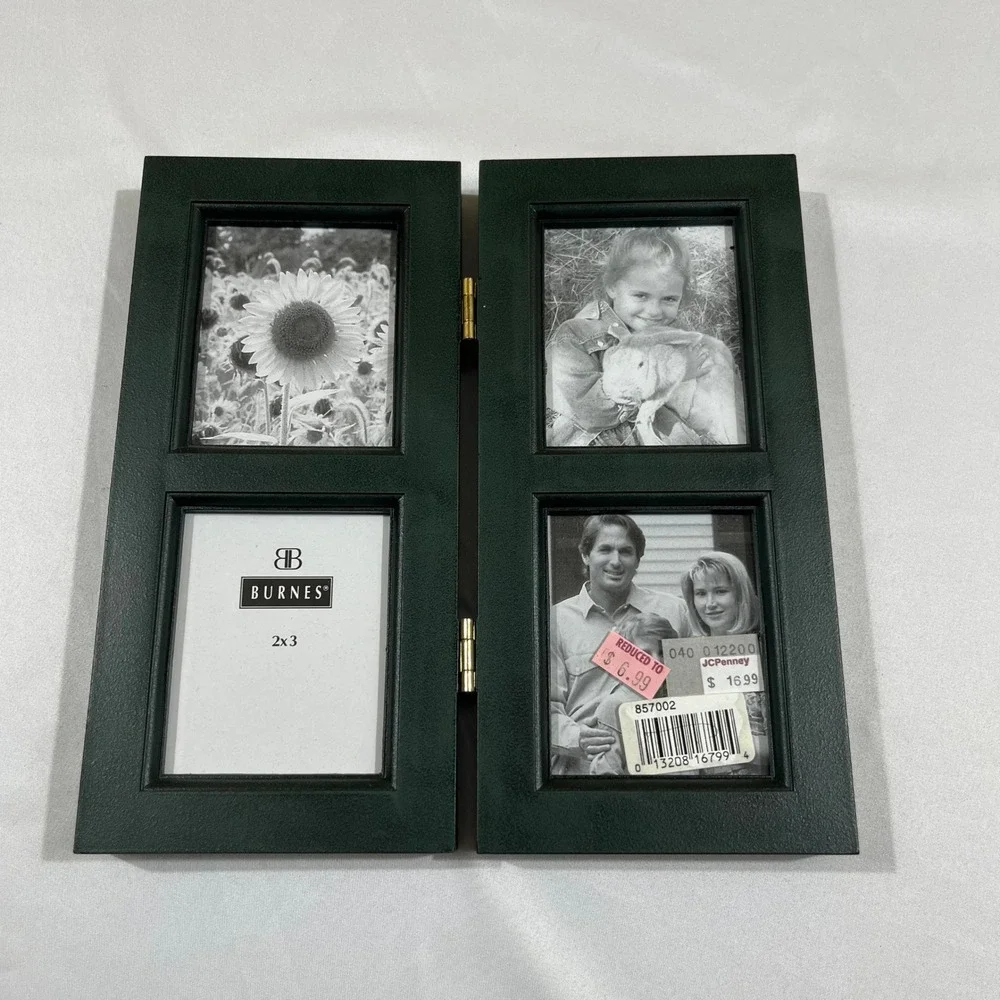 Burnes of Boston Picture Frame 2x3 Dark Green Hinged 4-Photo Wood Frame