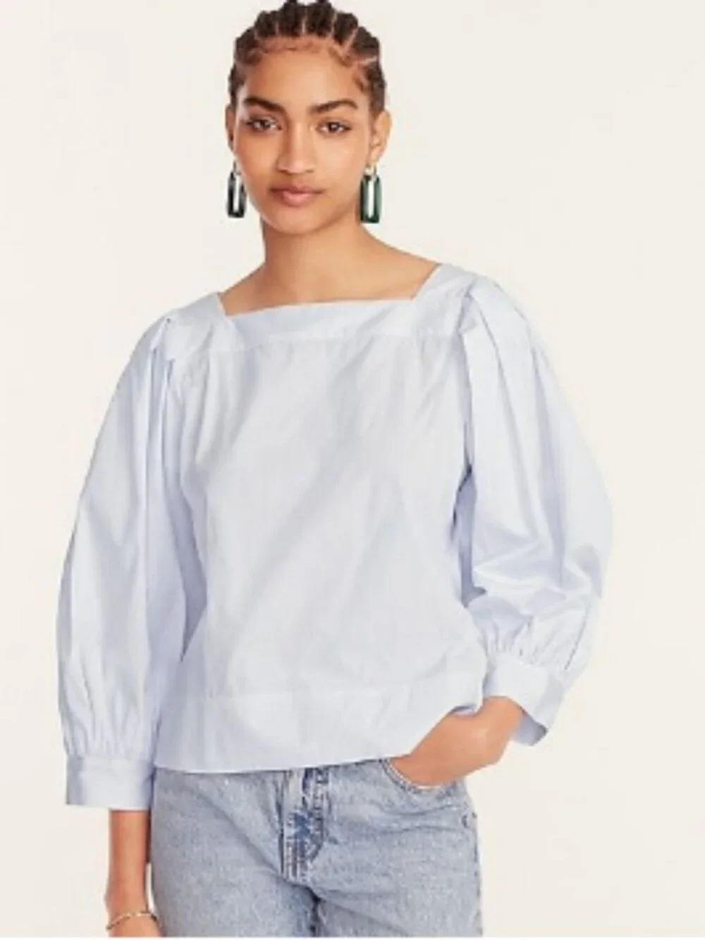 J. Crew Light Blue Square Neck Puff Sleeve Blouse