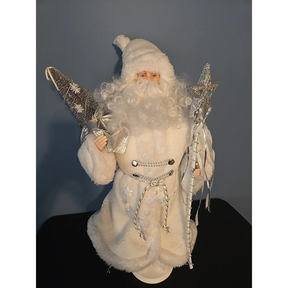 CHRISTMAS WHITE SANTA CLAUS FIGURE WHITE ROBE 25