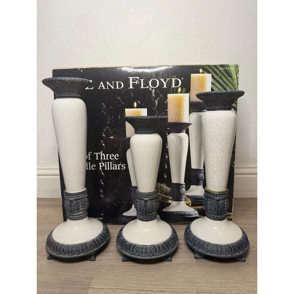 Fitz‎ and Floyd Ceramic Candle Pillar 3 Pc Set Black White Home Decor