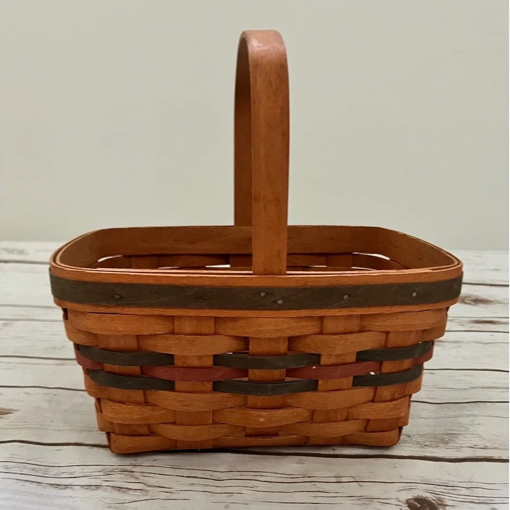 Longaberger Basket Brown Green Red Handwoven Dated 1991 Small 8.5