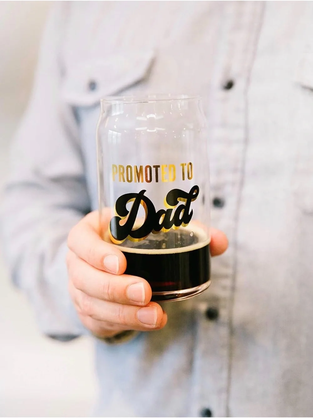 Pearhead Promoted to Dad Pint Glass in Gold and Black