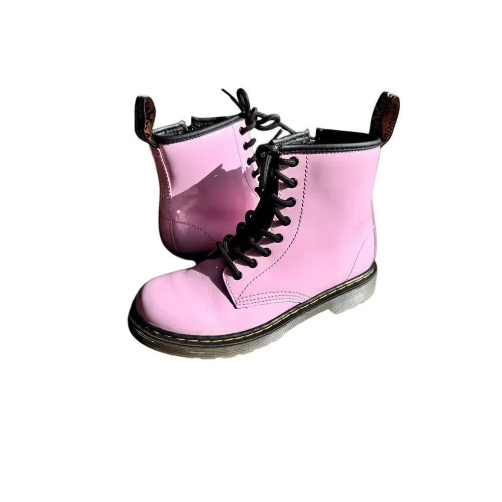 Dr Martens 1460 J Pink Patent Boots Girls Size 3 Youth Side Zip Combat