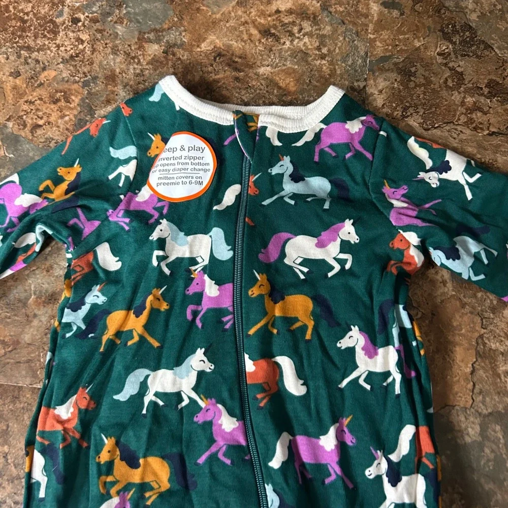 Wonder Nation Unicorn Pajamas Baby Girls Size 0-3 Months Footie Pjs Pajama NEW
