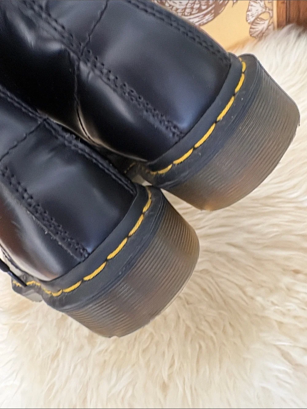 Dr. Martens Black Leather Lace-Up Boots with Yellow Stitching