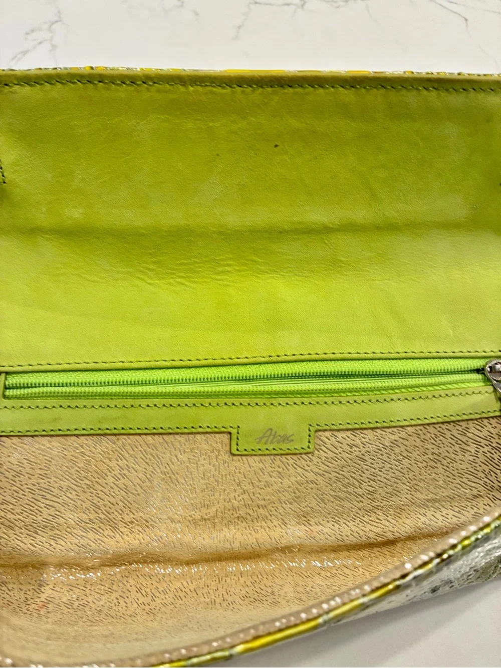 Abas REAL Genuine Python Leather Envelope Clutch Bag Chartreuse Lime Green