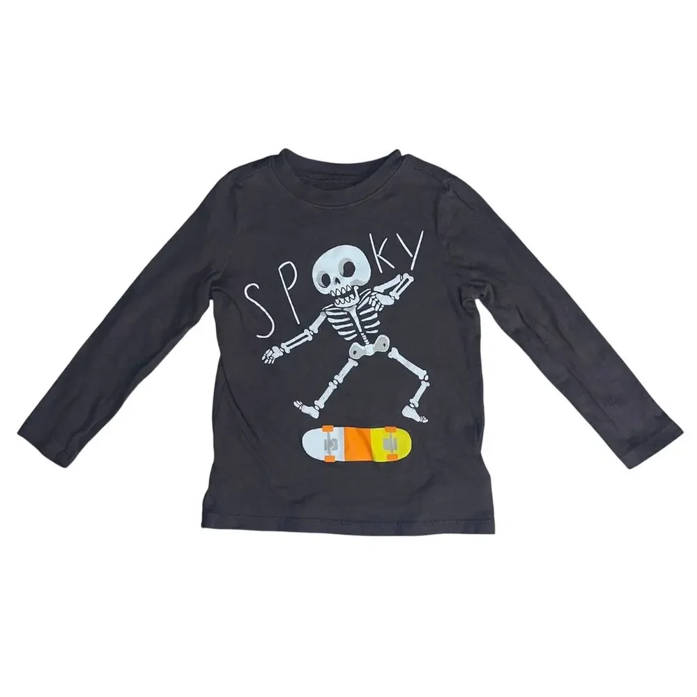 Halloween Spooky Skateboarding Skeleton Old Navy 4T Boys Long Sleeve Tee