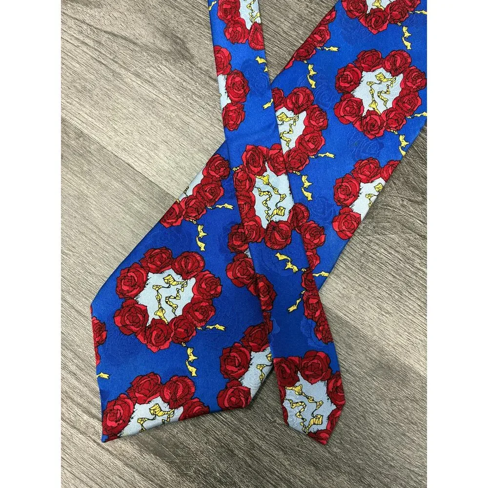 Grateful Dead Spanish Lady First Set Tie Skull Roses Blue Red 4