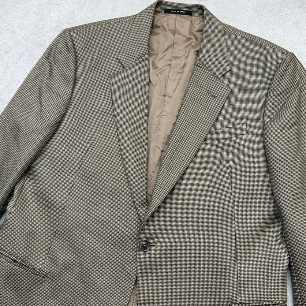 Armani Collezioni Blazer Mens 46R Brown Silk Wool Cashmere Micro Check Italy