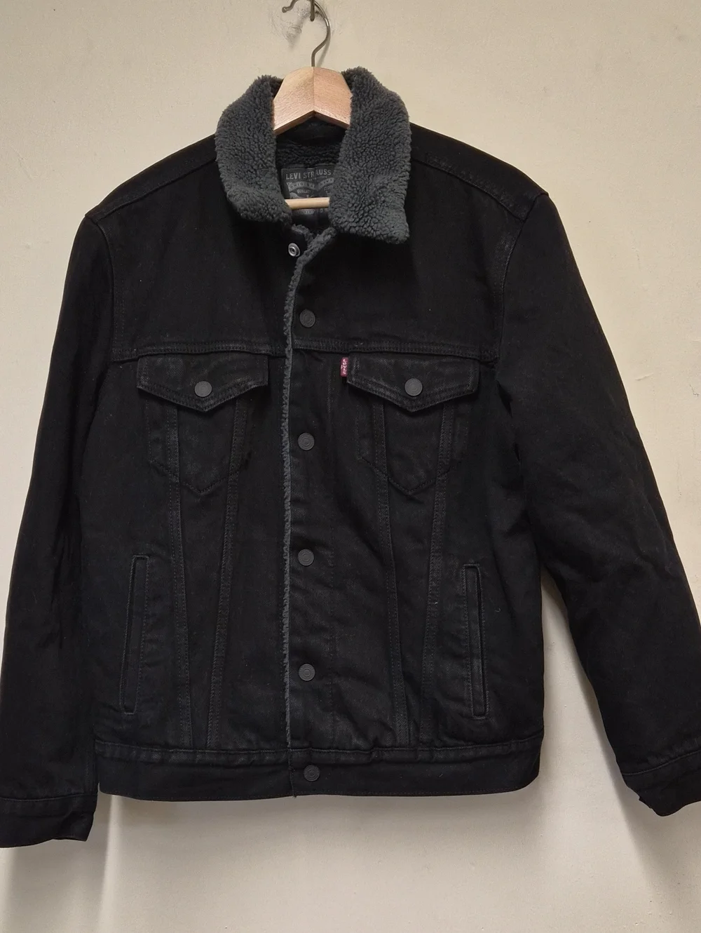 Levi's Black Denim Sherpa Collar Jacket Size M