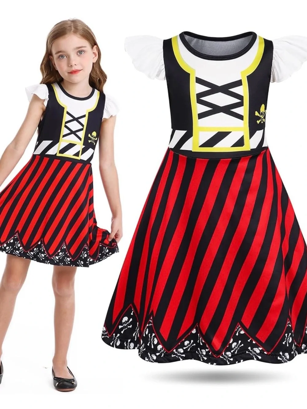 Kids toddler girl Black & Red Pirate Dress Costume