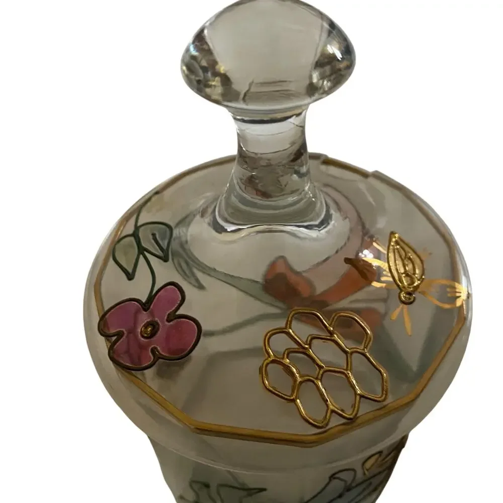 Vintage Honey Jar Sugar Blown Glass Hand Painted Floral Made in Germany