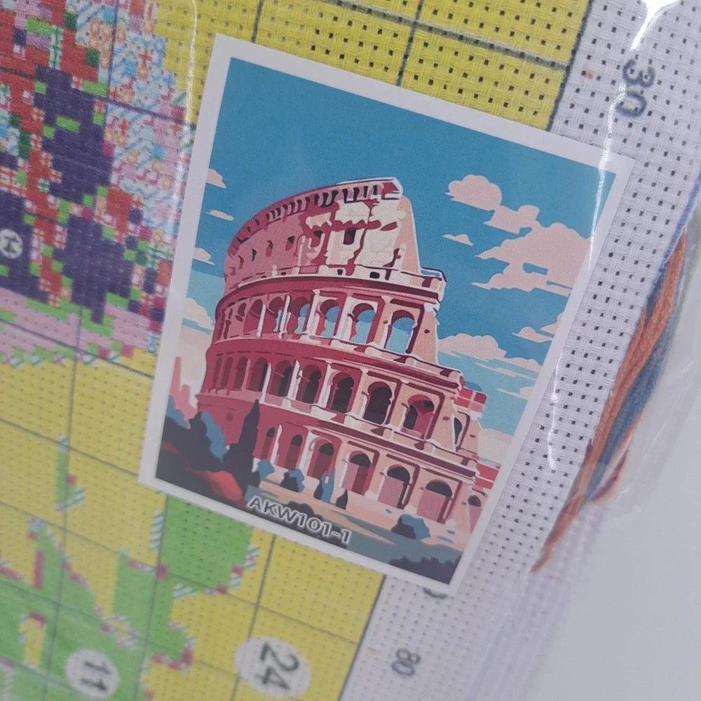 Colosseum Rome Italy Stamped Cross Stitch Kit AKW101-1 DIY Needlepoint Art Craft