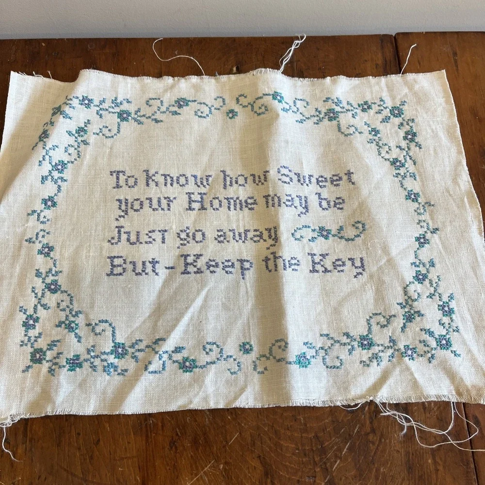 Embroidered Sweet Home Keep The Key Verse Completed Unframed Needlepoint‎ Home