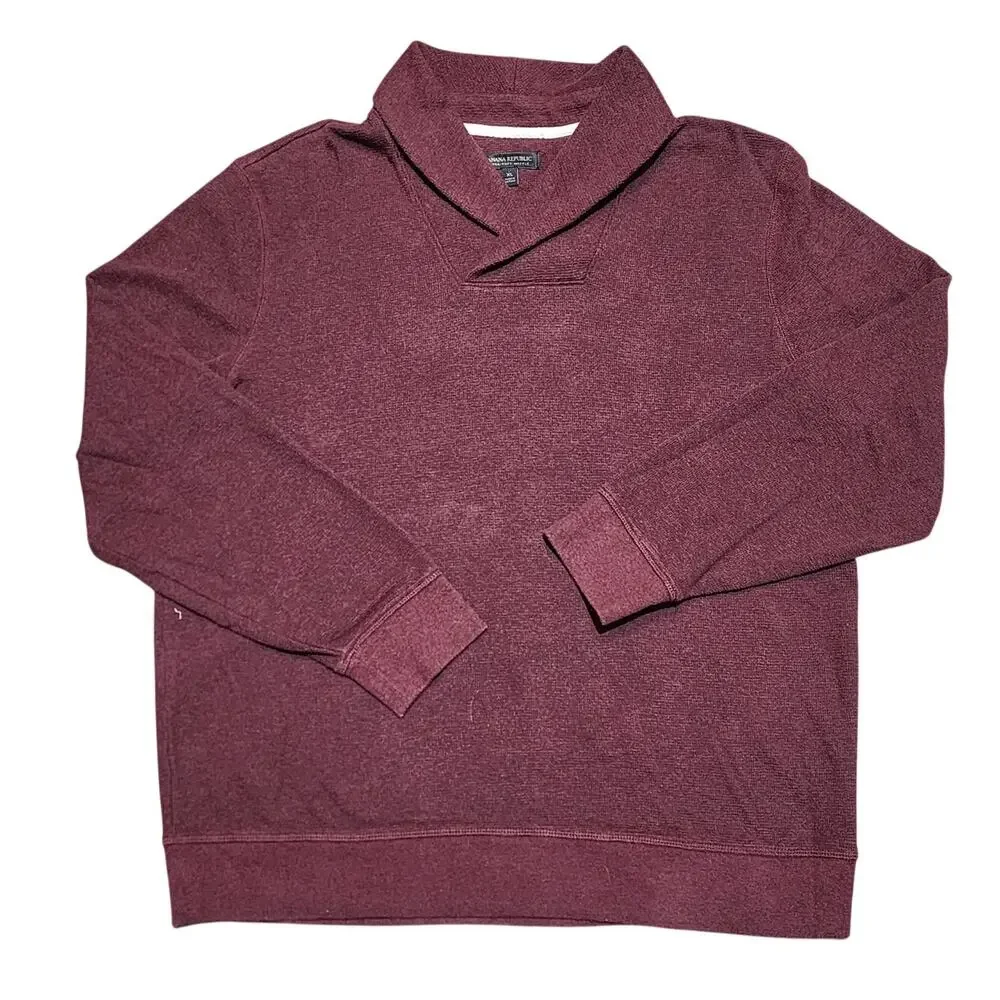 Banana Republic Men's Ultra Soft Waffle Long Sleeve Sweater V Neck Burgundy XL