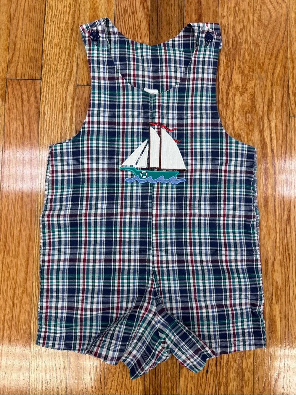 Multicolor Nautical Plaid Seersucker Sailboat Romper 4T Boys