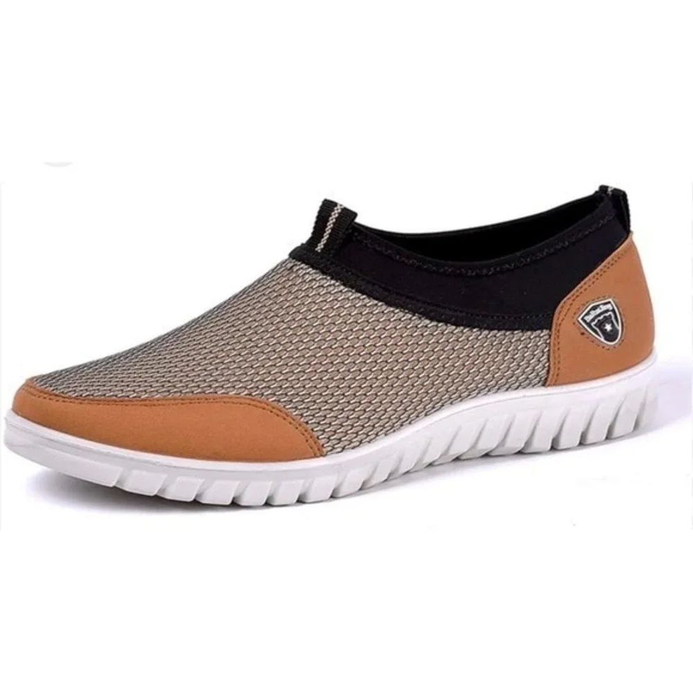 BuRuiJing Mens Slip On Mesh Sneakers Tan Brown Black Casual Walking Shoes‎ 270
