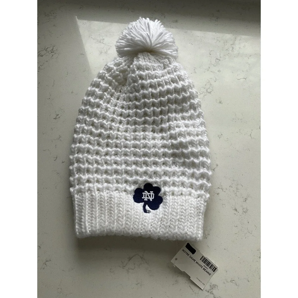 Notre Dame Fighting Irish White Knit Pom Beanie Hat LogoFit Shamrock ND OSFM‎