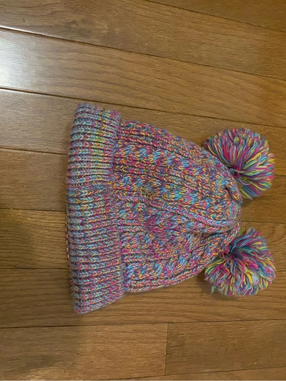 🌸 Kids Multicolor Knit Pom Beanie Hat - Pink Blend